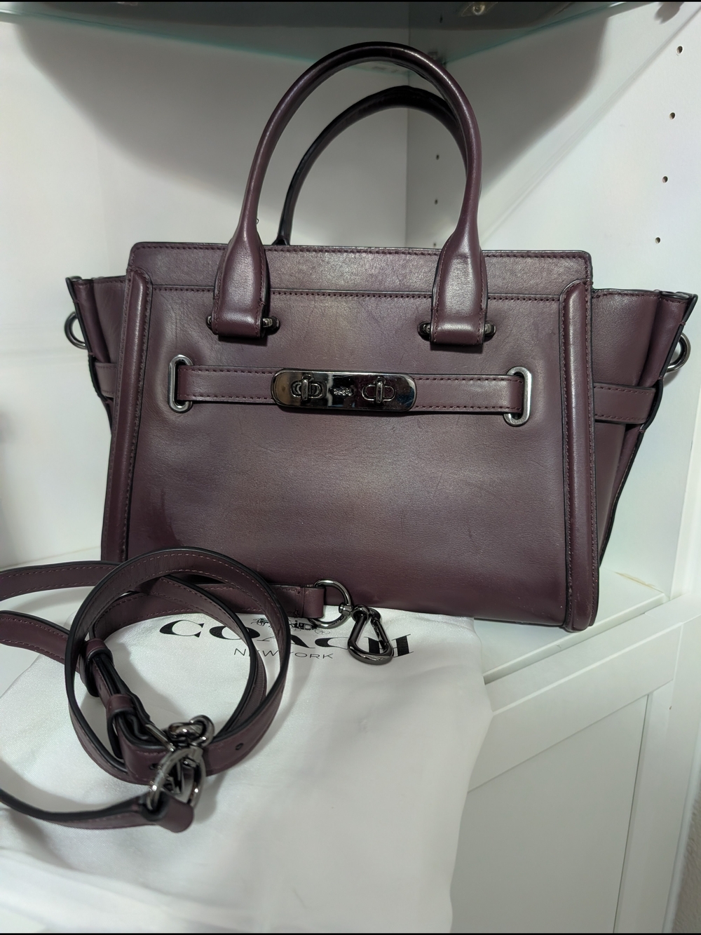 Coach Swagger Leather 2Way Bag Bordeaux Shoulder Crossbody Authentic